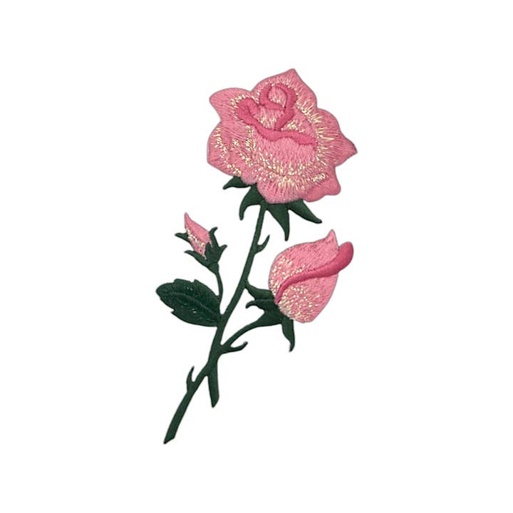 Pink Rose - Buds on Stem, Flower, Iron on Patch for wholesale by Wholesale Applique