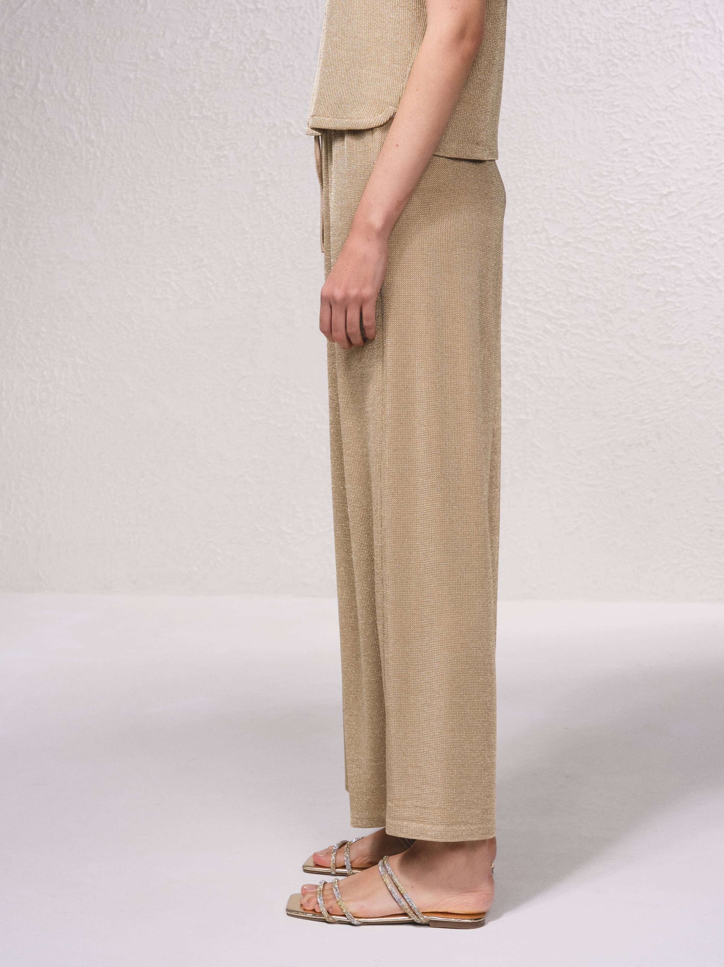 SMF – Calças - Mulher por atacado – Calças largas com lurex e cordão2