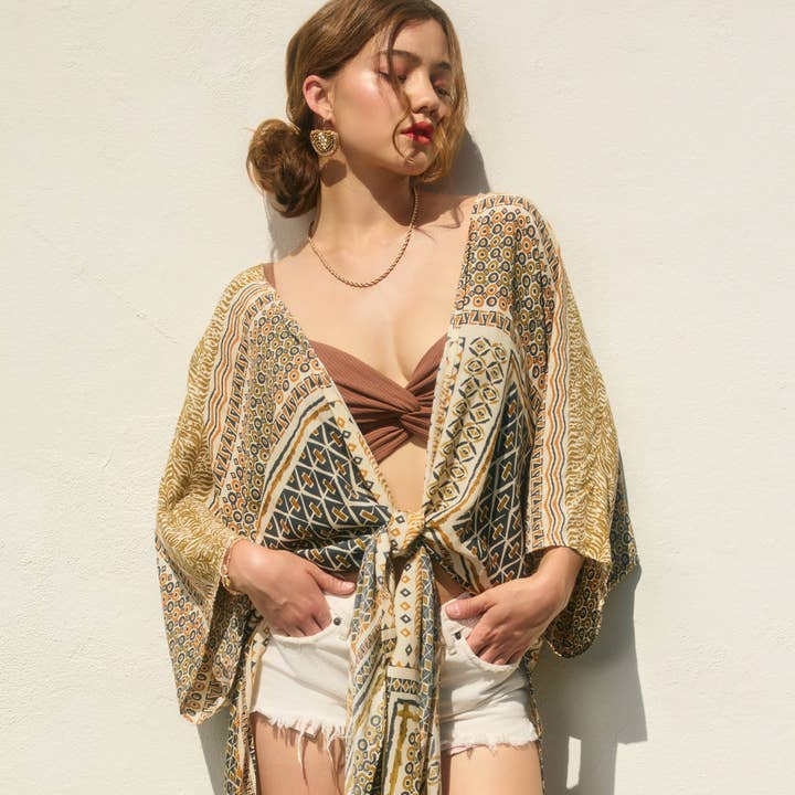 Olive Tree High Slits Kimono Duster for wholesale by Dress Forum