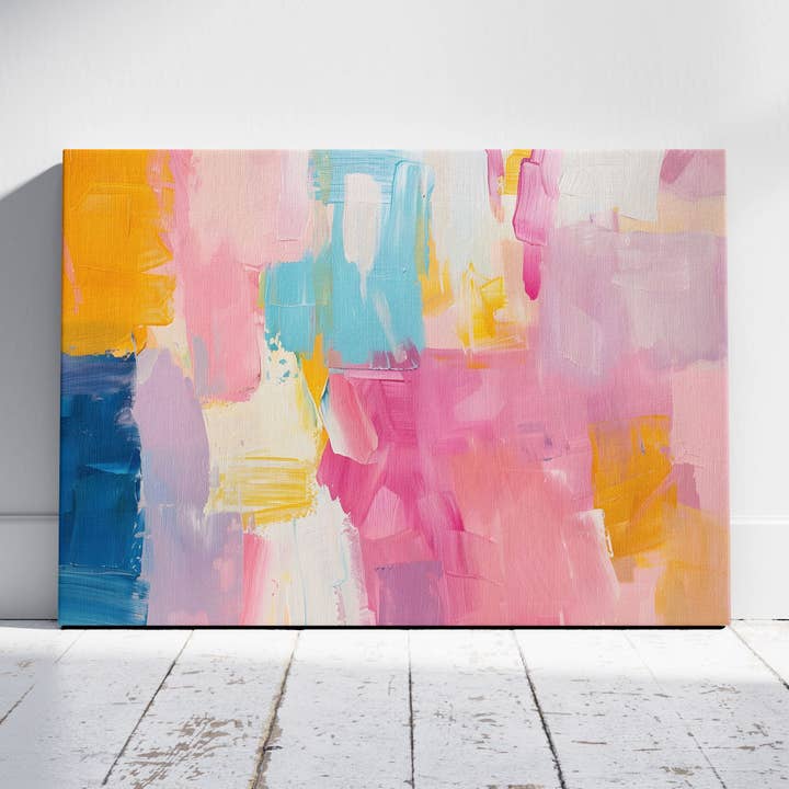 Colourful Abstract Pink Brushstrokes - Framed Canvas Wall Art Print for wholesale by House Prints
