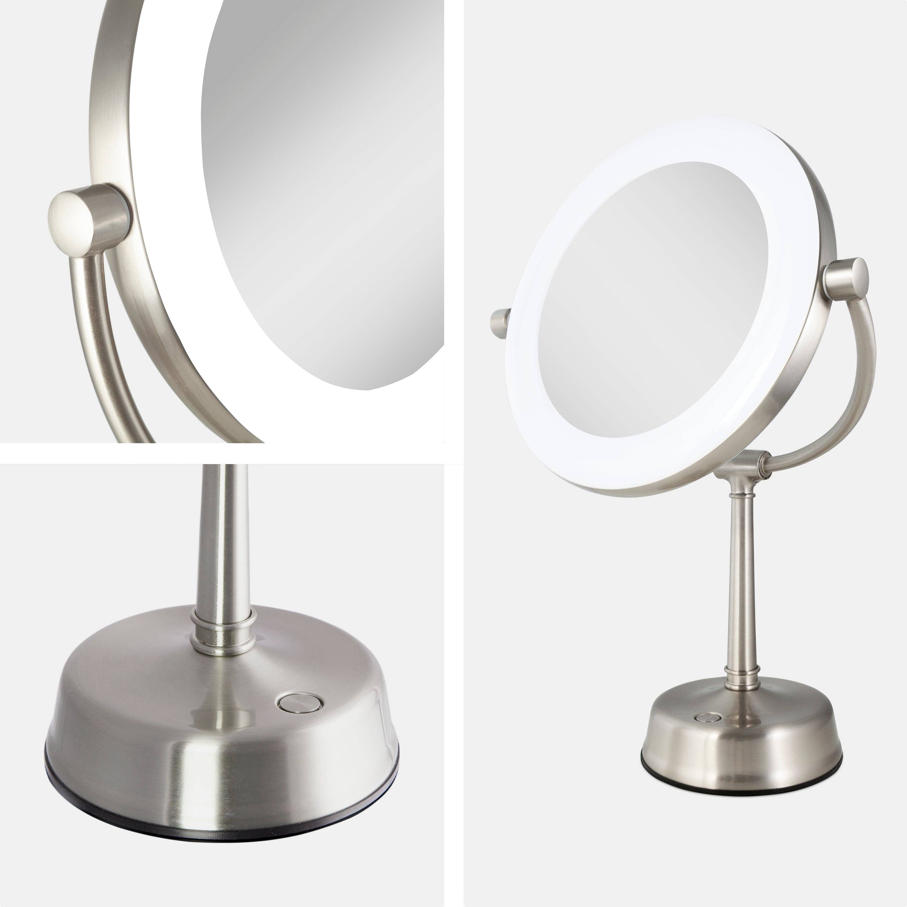 Satin Nickel Lexington Lighted Makeup Mirror w/Magnification (Sat Nickel) for wholesale on Faire4