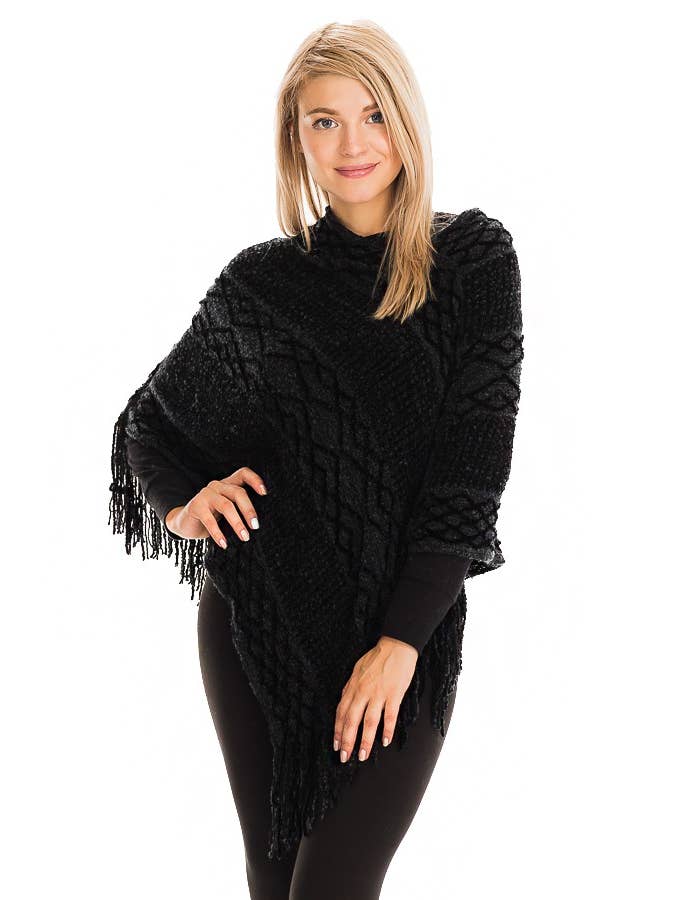Cap Zone - Wholesale Poncho - Women's - Diamond Knit Plush Like Poncho