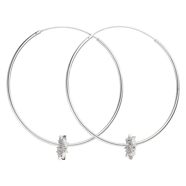 Leaf Jewelry - Wholesale Hoop Earrings - Creole Sparkling Sun, 45mm, 925 sterling silver