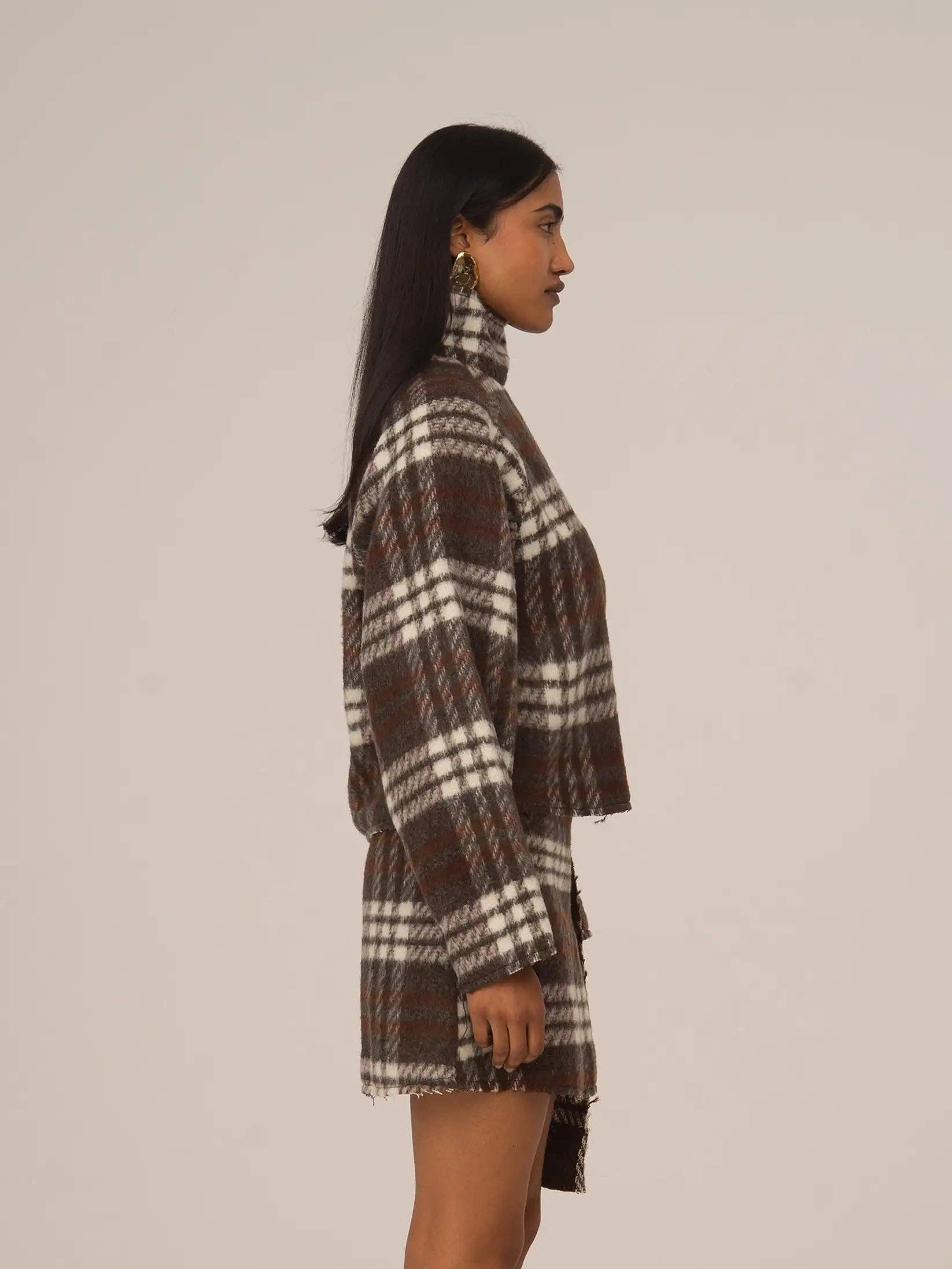 CARMEN SAYS - Venta al por mayor Túnica - Mujer - Barefoot Plaid Brown Turtleneck Overshirt3