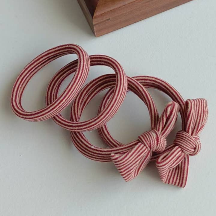 Assorted Red Striped Bow Seamless Hair Ties (Set of 4)  for wholesale on Faire0
