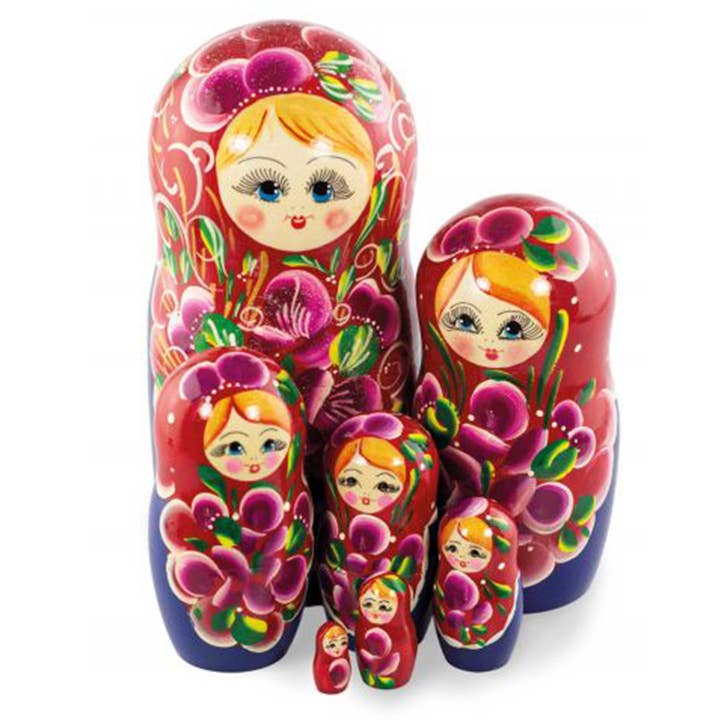 Grand ensemble de poupées gigognes florales rouges, 7 pièces/9 pouces pour la vente par GSZ corporation DBA Gabriella's Gifts