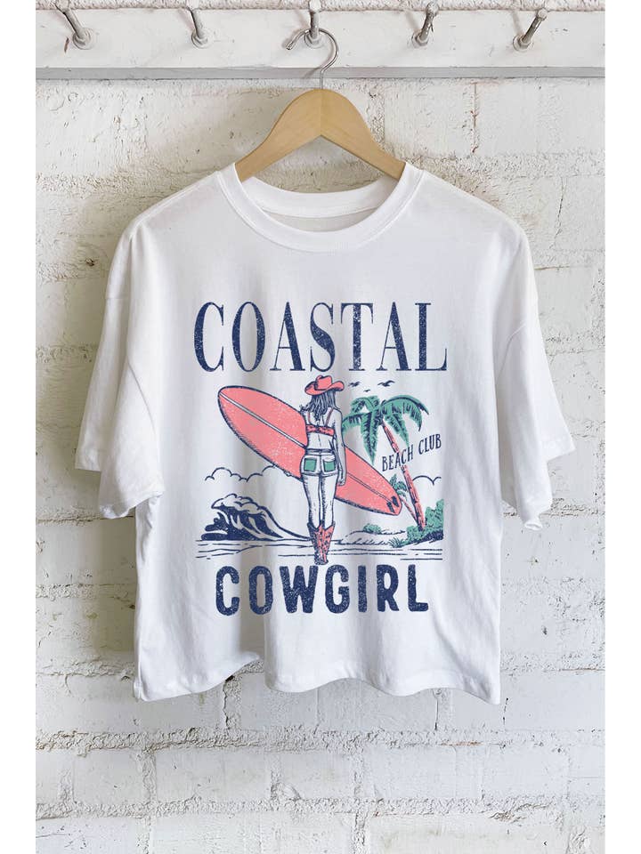 Rustee Clothing - Wholesale Screen Printed T-Shirt - Women's - COASTAL COWGIRL BEACH CLUB GRAPHIC LONG CROP TOP