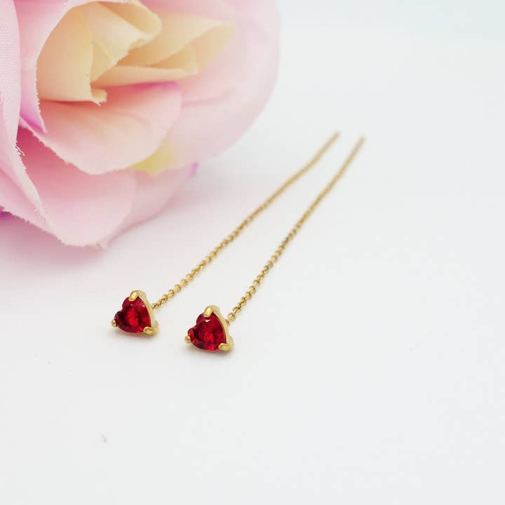 Daemon srls - Wholesale Dangle Earrings - SHINY CUORE Rainbow - Acciaio inossidabile ~ PAIO Orecchini filo pendenti con cubic zirconia a cuore - Saliscendi -19