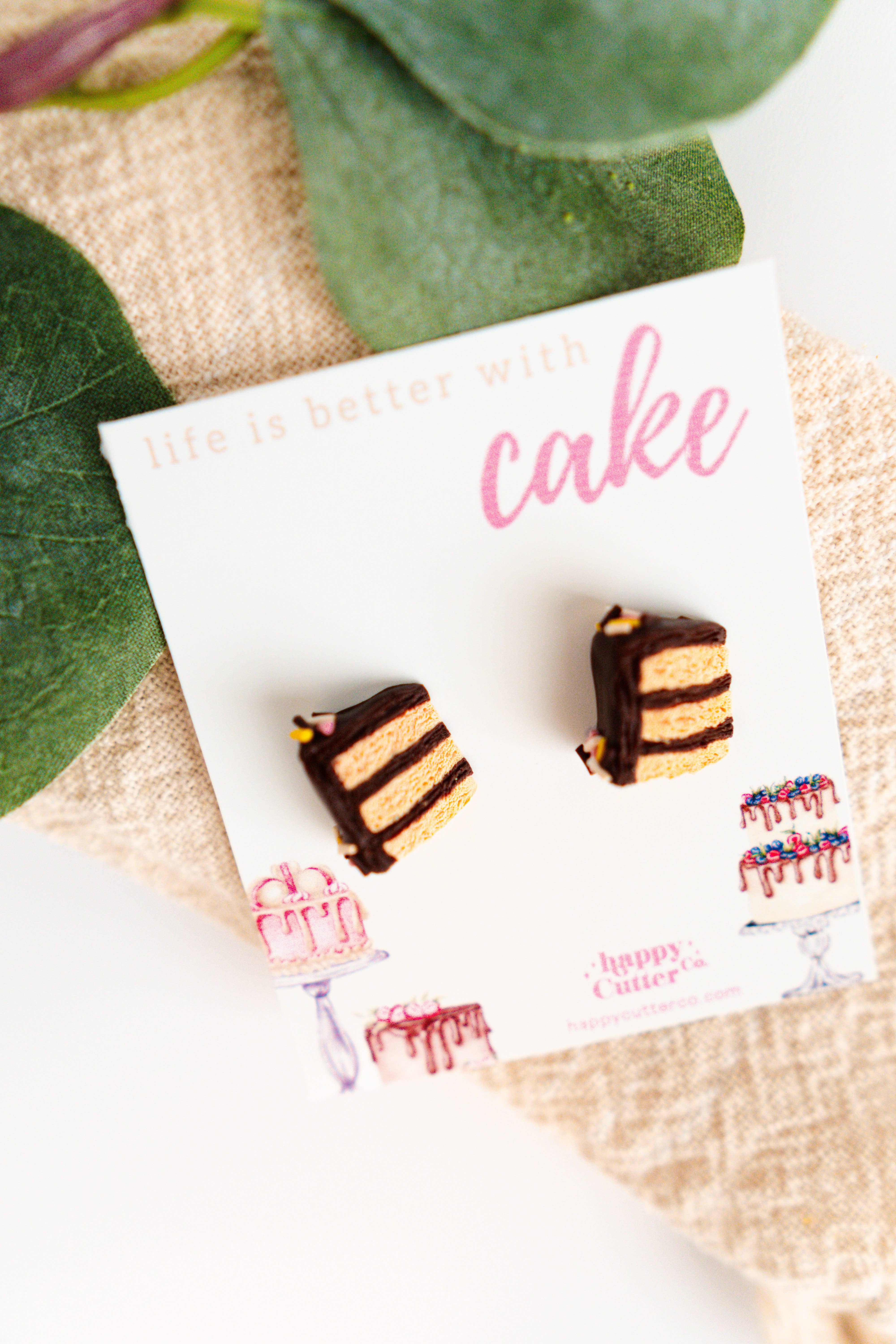 Happy Cutter Co - Wholesale Stud/Post Earrings - Yellow Cake Chocolate Frosting Clay Studs | Dessert Gift2