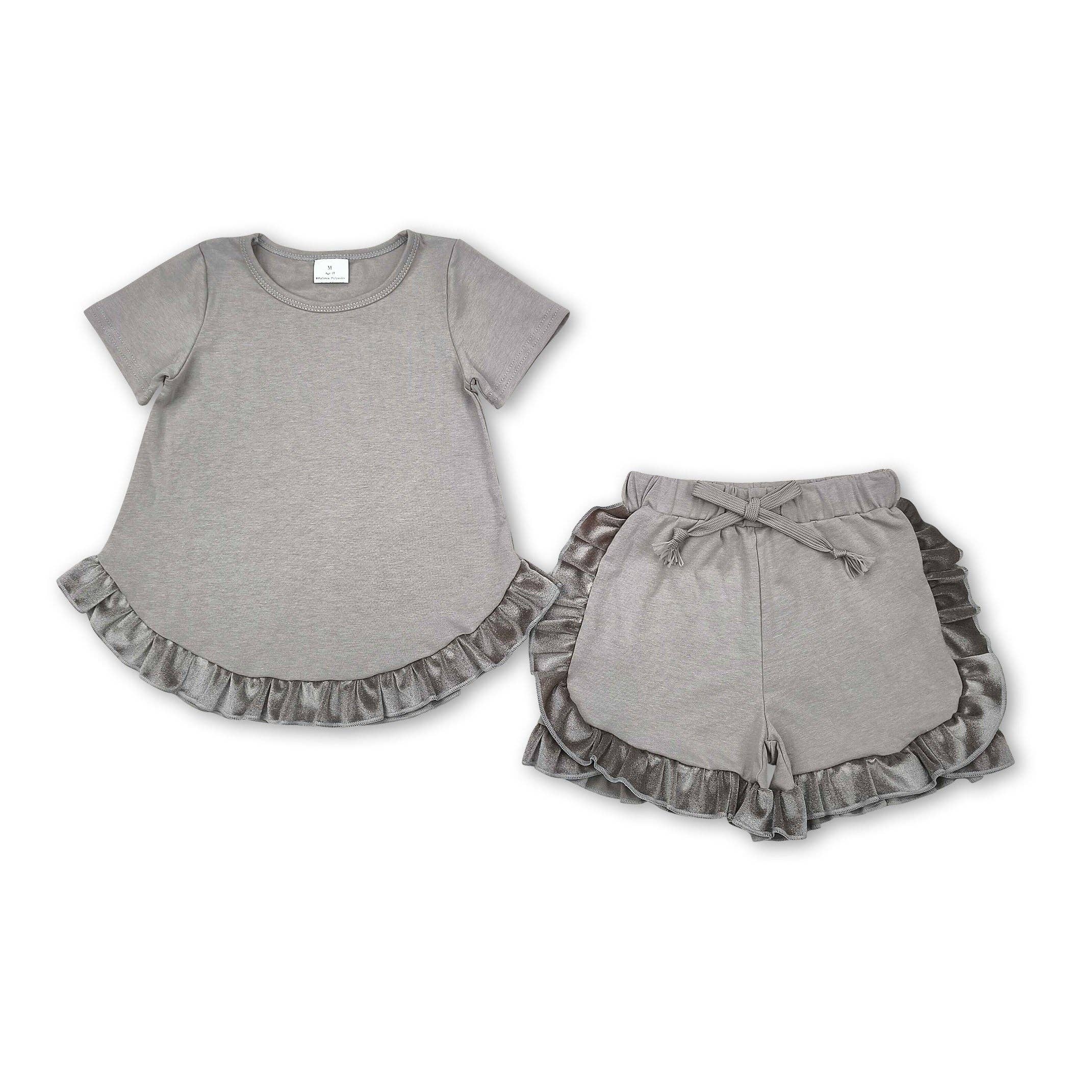 Yawoo Garments - Wholesale Top & Short Set - Kids - Short sleeves ruffle kids girls summer clothes set0