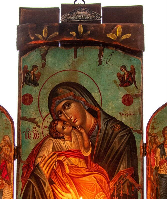 TheHolyArt – wholesale Religiöst kort – Kristen ikonostas Jungfru Maria Glykophilousa Ärkeängel Mikael Ärkeängel Gabriel ikon Handgjord duk Mt Athos träaltare Ortodox ikon5