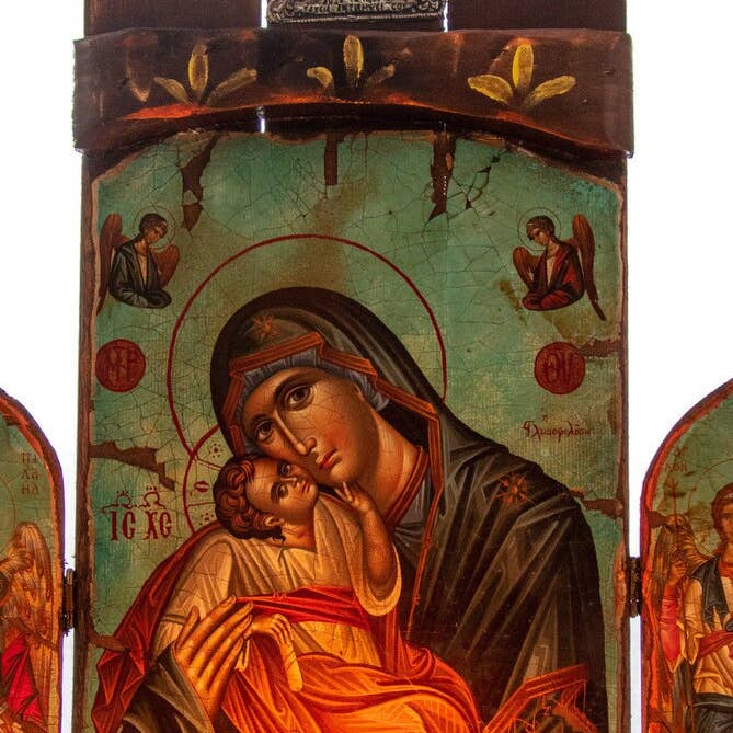 TheHolyArt – wholesale Religiöst kort – Kristen ikonostas Jungfru Maria Glykophilousa Ärkeängel Mikael Ärkeängel Gabriel ikon Handgjord duk Mt Athos träaltare Ortodox ikon5