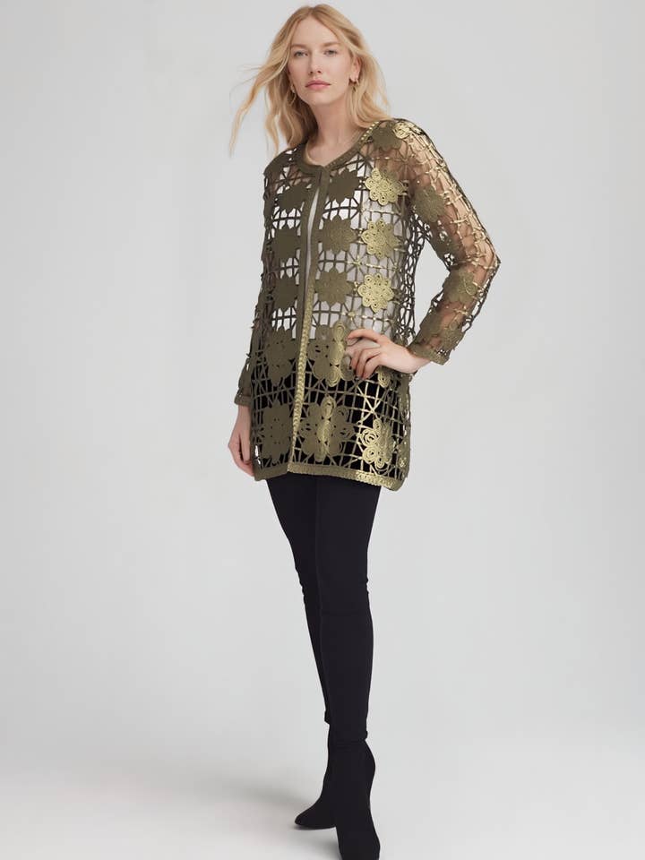 Soutache Long Coverup with Gold foil print (Gold/Army Green) for wholesale on Faire0