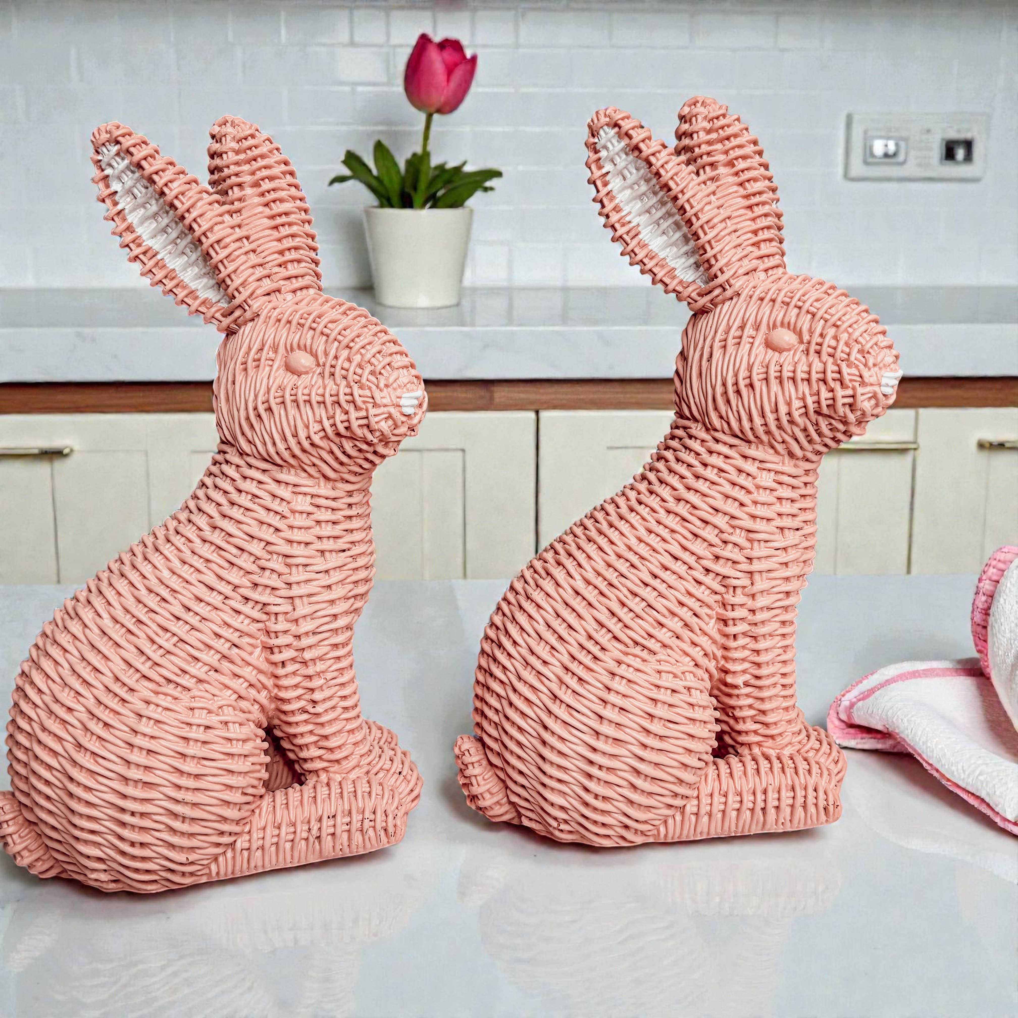 Gia Roma - Wholesale Sculpture - Easter Farmhouse Home Decor, Resin Bunny Figurine Rattan 44