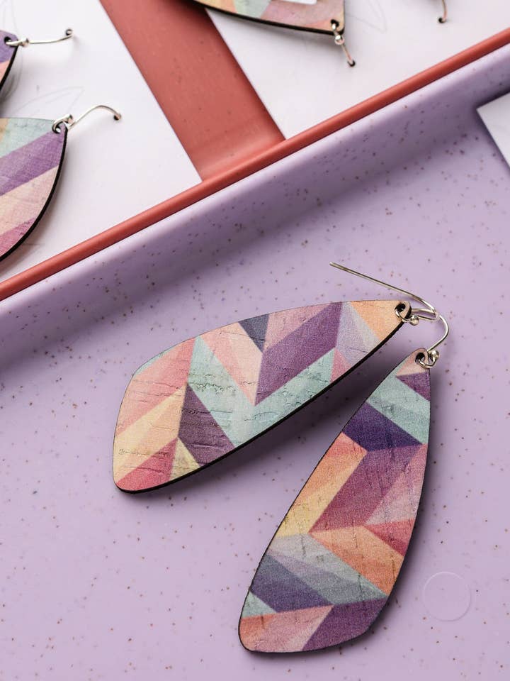 Pink Herringbone Cork Earrings - Large Wing for wholesale by Hello Lovely Cork Co.