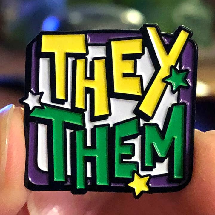 Pronouns They / Them Pronoun Enamel Pin Badge for wholesale by Sophie Green Artist