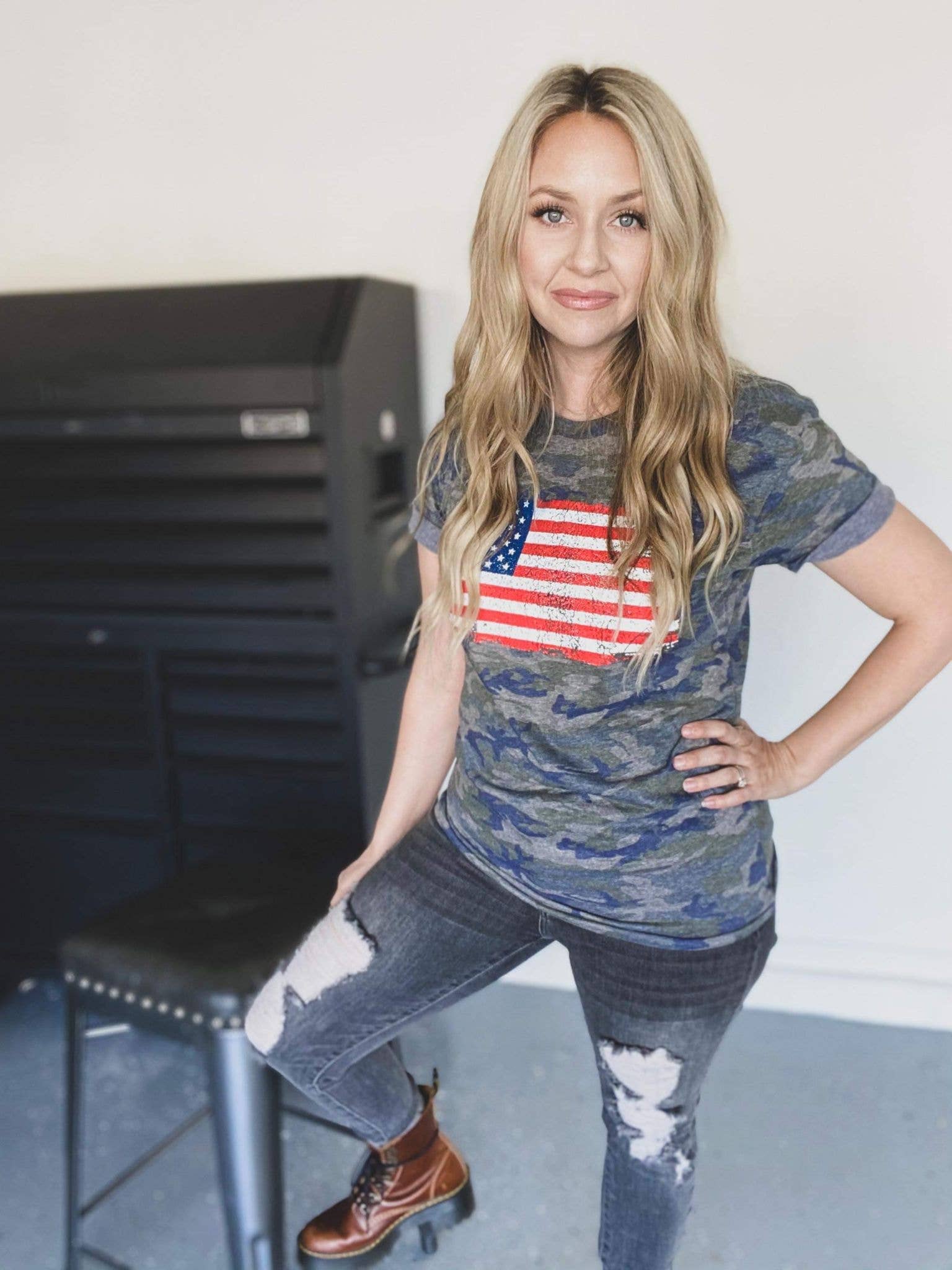 Self Made Life Co - Wholesale Screen Printed T-Shirt - Women's - Vintage American Flag1