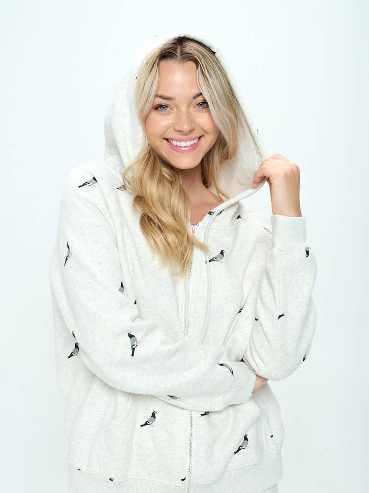 PIGEON PRINT ZIP UP HOODIES for wholesale by SM WARDROBE