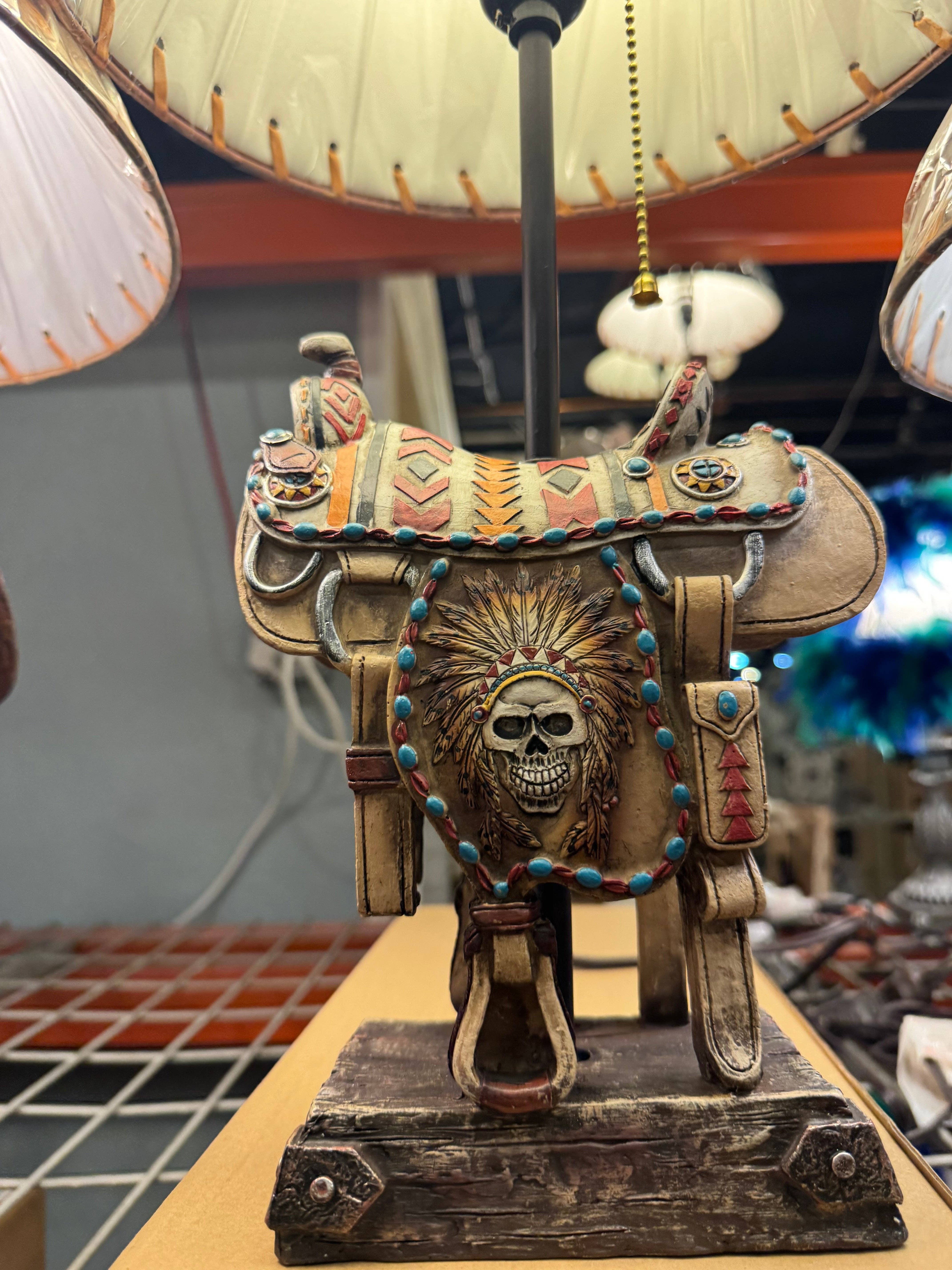 Broads Market – wholesale Accent/desk lamp – RA6072 Native Headdress Skull Lamp1