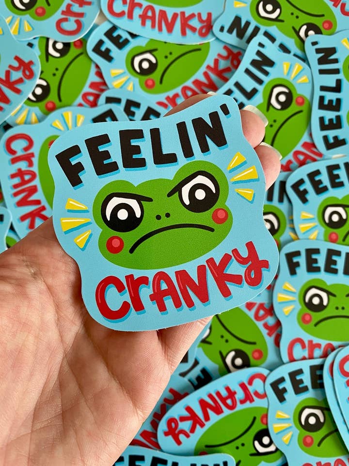 Funny Frog Sticker | Feelin Cranky Cute Large Sticker for wholesale by Yasmin Cousins