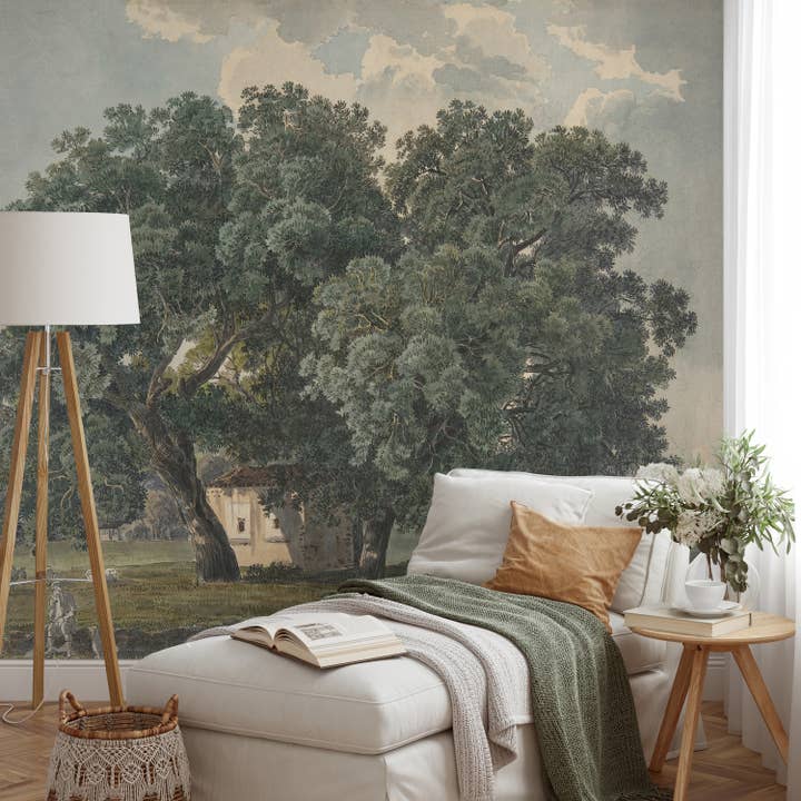 Vintage italienisches Landschaftswandbild, rustikales selbstklebendes Wandbild für den Großhandel von SimurgWallArts