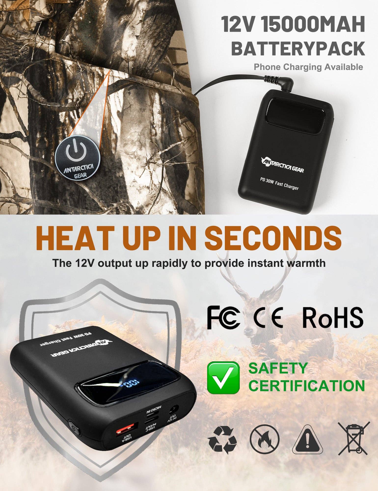 Antarctica Outdoors - Wholesale Pants - Men's - ANTARCTICA GEAR Hunting Heated Pants for Men with 12V 15000mAh Battery4