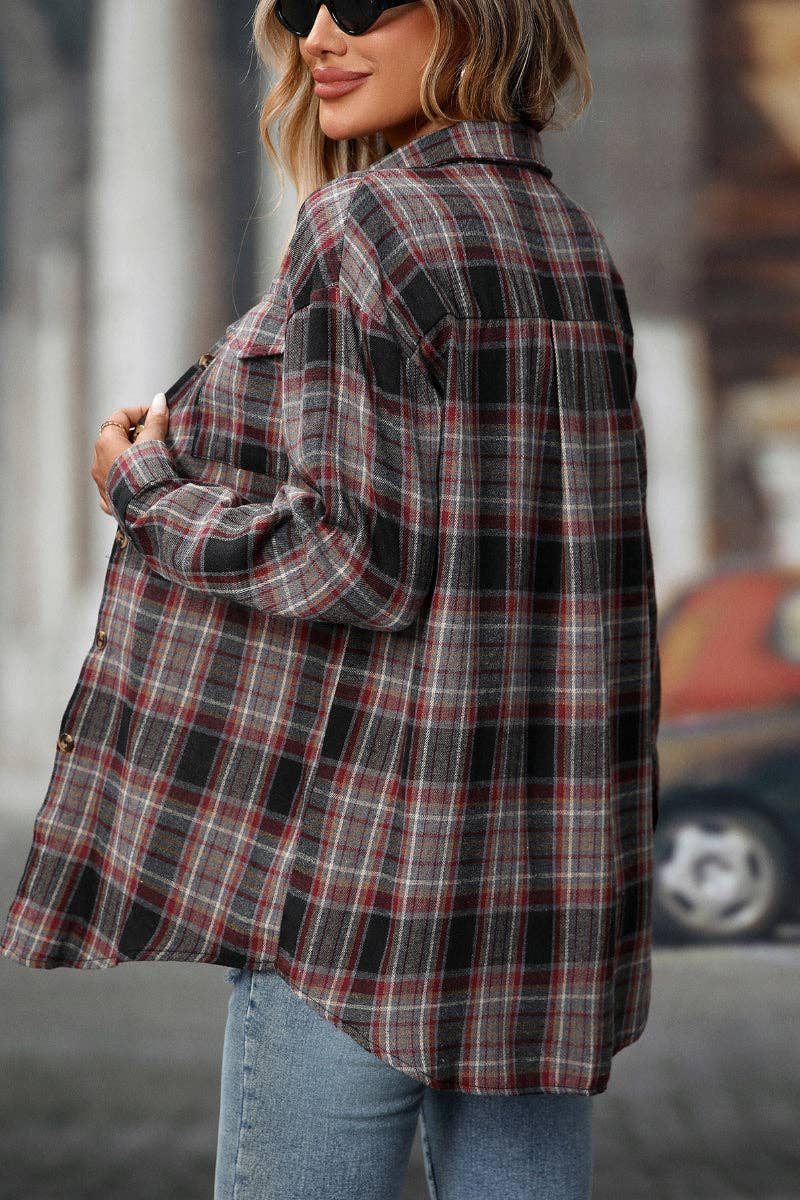 Lovesoft – wholesale Buttoned-down shirt – Women's – Plaid Button Down Shirt with Chest Pockets and Tie Hem38