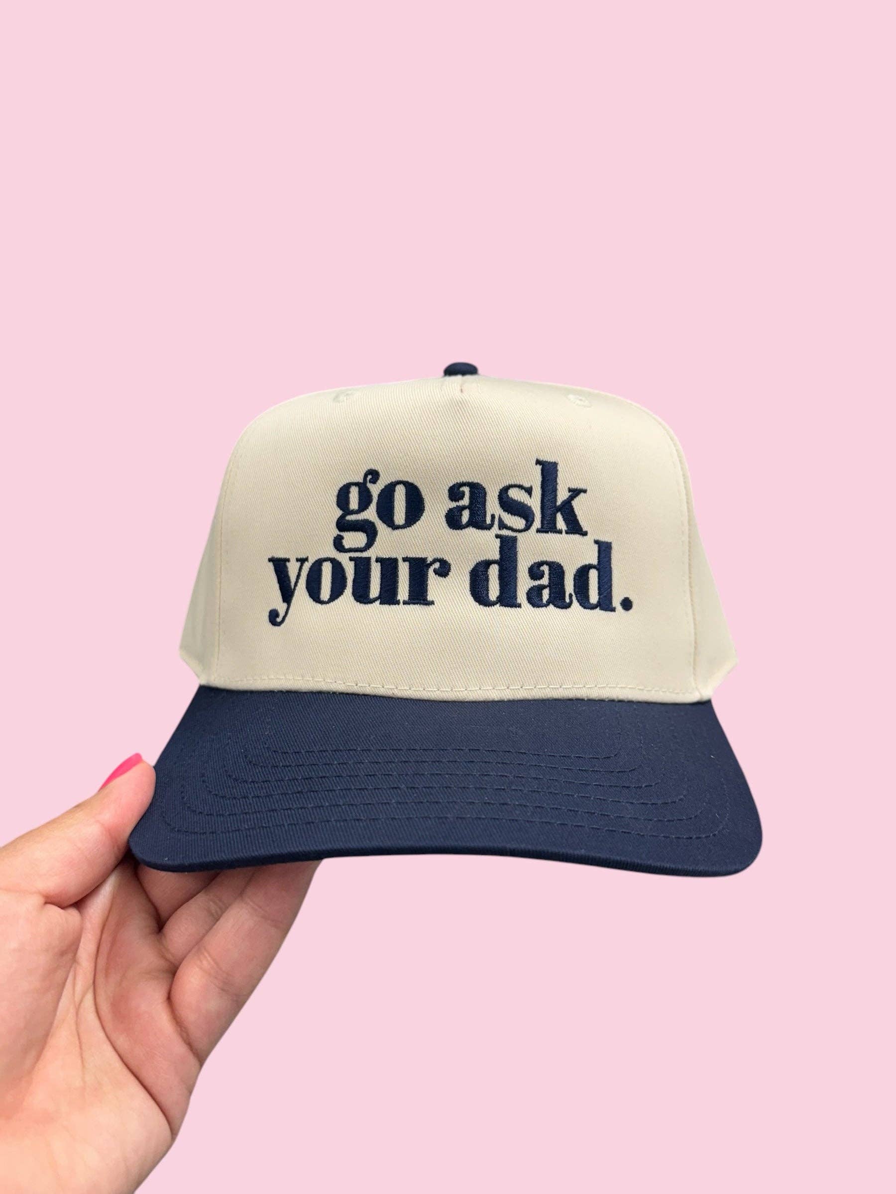 Camel Threads - Vente Casquette de camionneur – unisexe - ALLEZ DEMANDER À VOTRE PÈRE CAMIONNEUR TOILE - MARINE AVEC FIL MARINE (Mélangez et assortissez 6 ou plus pour atteindre le MOQ) (Copie)