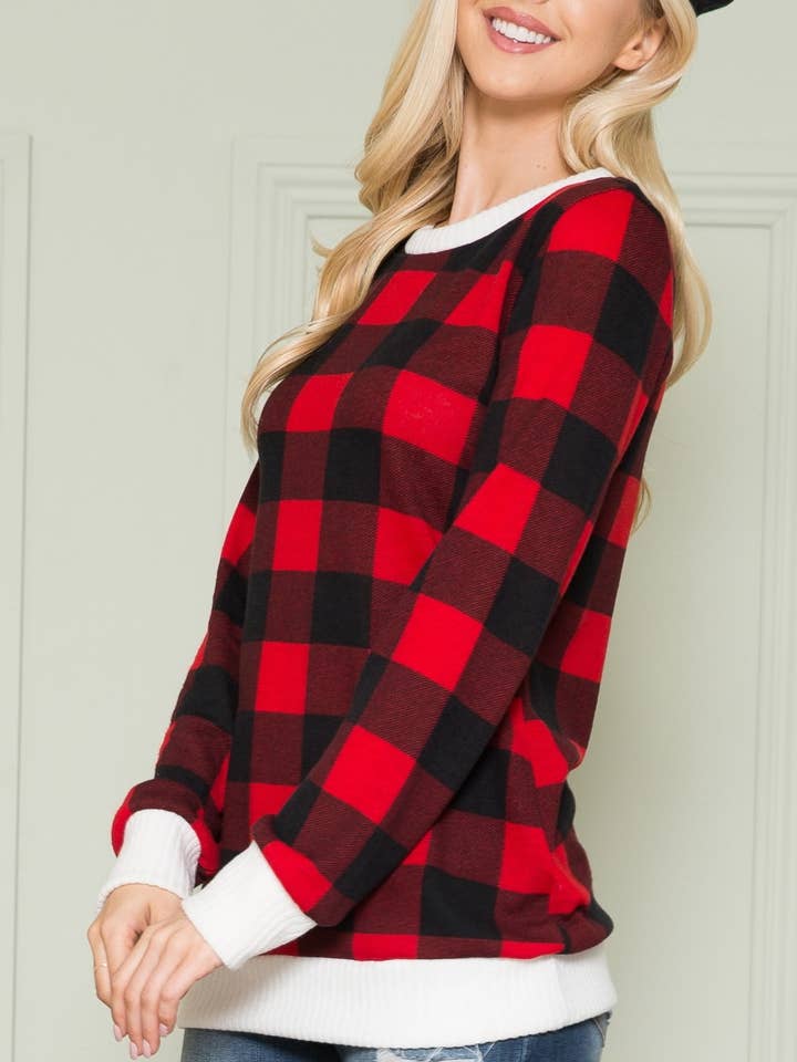 Haut en tricot à carreaux à manches longues Buffalo pour la vente par aa24