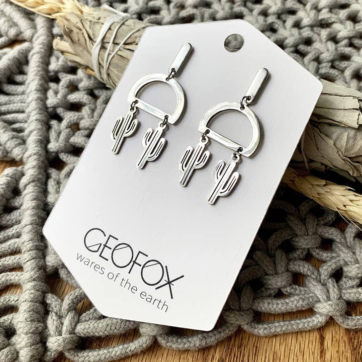 Brincos de Cacto em Aço Inoxidável PRATEADO por atacado de GEOFOX Wares of the Earth