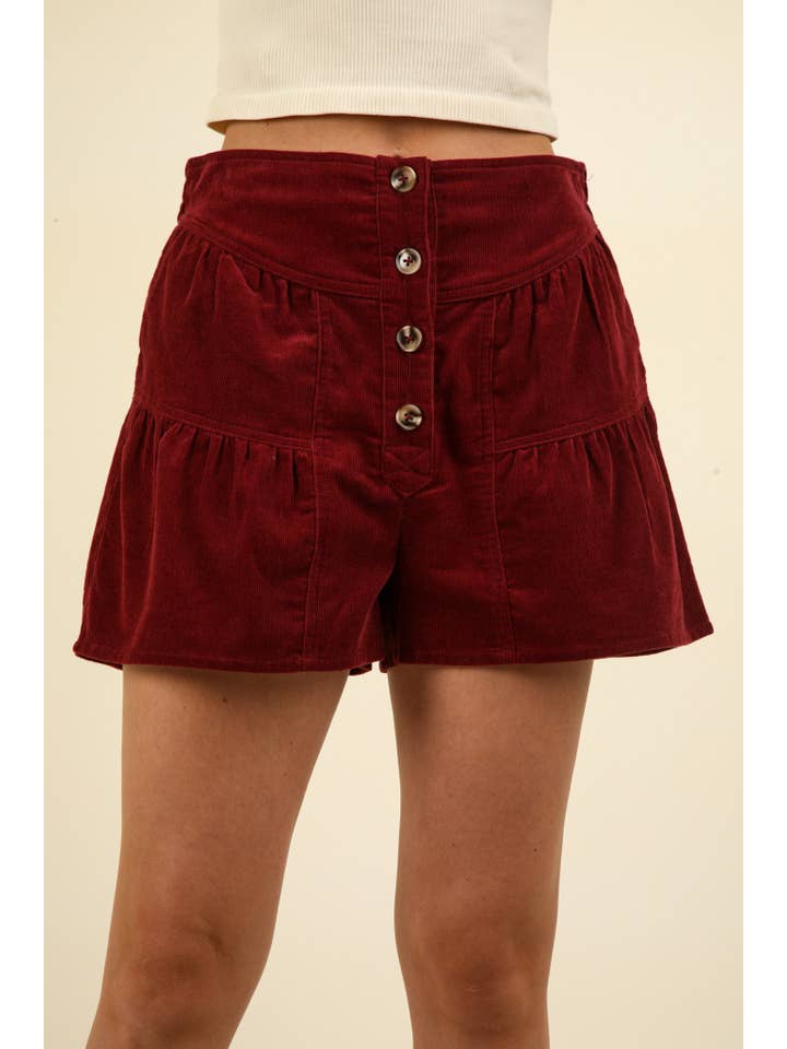 VERY J - Wholesale Shorts - Women's - NP70572-Corduroy Button Down Shorts W/ Pockets