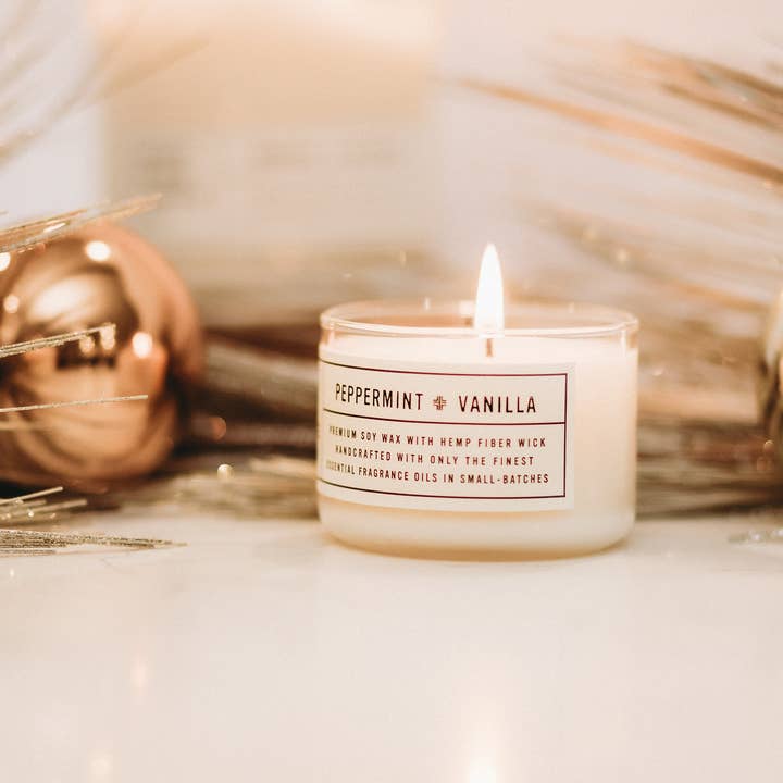 Peppermint + Vanilla 4oz Candle for wholesale by Happy Place Candle Co.
