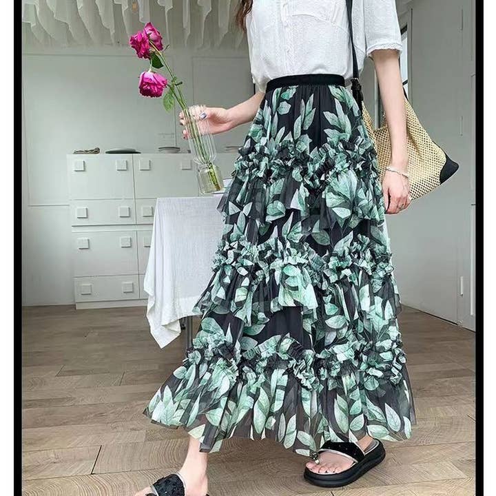 ACCITY - Wholesale Skirt - Women's - LAYERING TULLE SKIRTS WITH FLORAL PRINTS_CWBLS04006