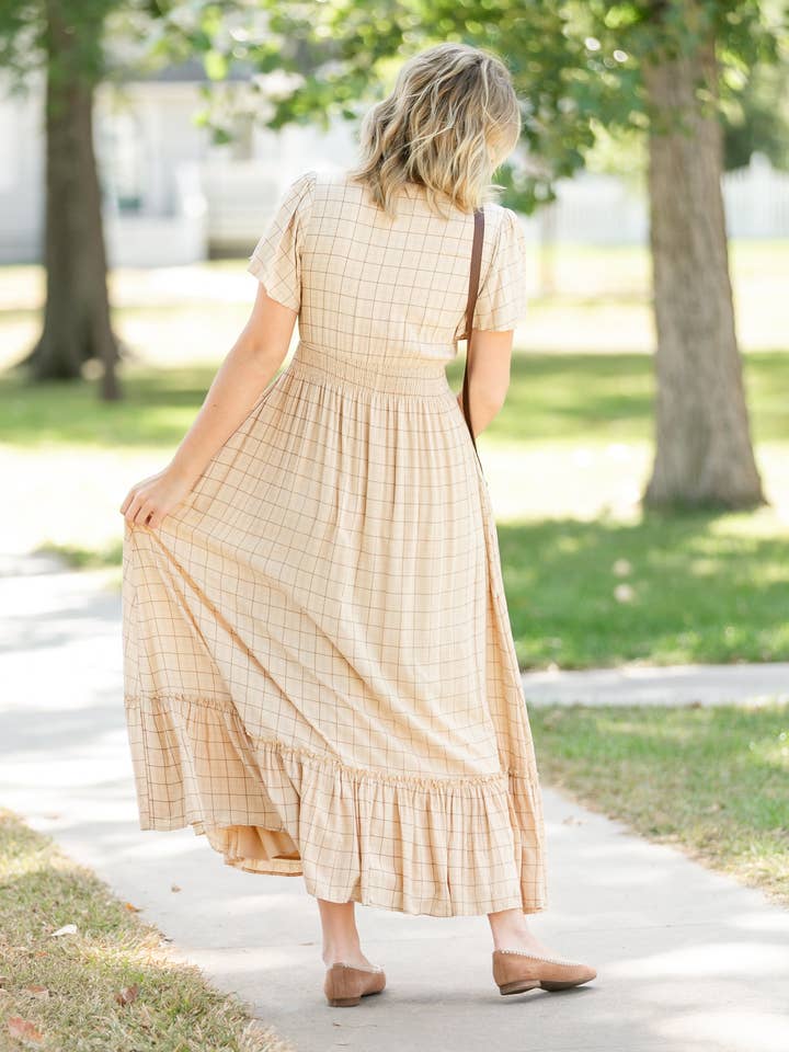Inherit Clothing Company - Wholesale Dress - Women's - Isabella Taupe Plaid Maxi Dress