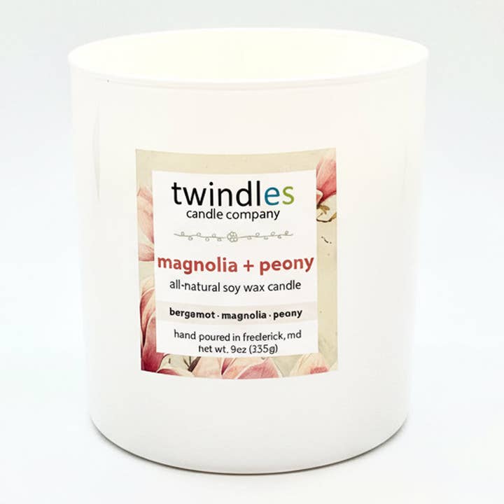 Magnolia & Peony Soy Candle | 9oz Handcrafted, Clean Burning for wholesale by twindles candle company