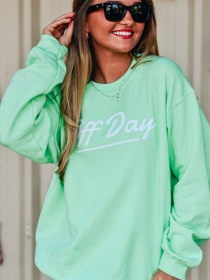 Off Day Neon Green Sweatshirt for wholesale by Southern Bliss Co.