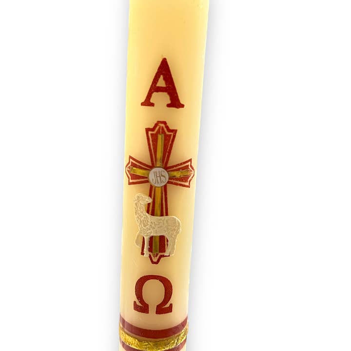 SAN JUDITAS RELIGIOUS ARTICLES - Wholesale Tapered Candle/Candlestick - 8.5" DECORATED WAX PASCHAL CANDLE #3-5