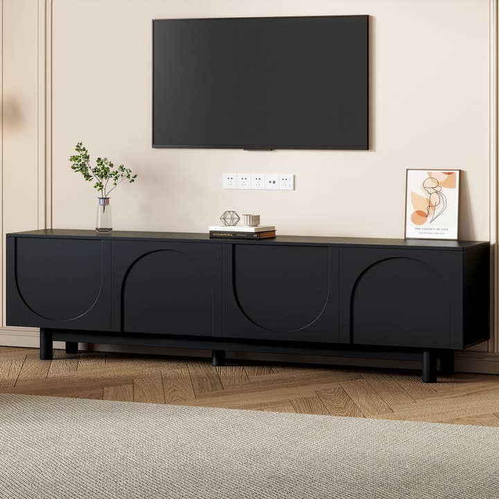 39F Inc. - Wholesale Console Table - Graceful Black TV Stand for 78" TVs - Solid Wood Legs