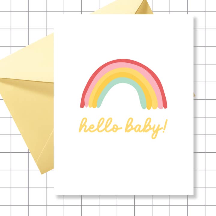Carte de félicitations pour nouveau-né | Carte arc-en-ciel Bonjour bébé pour la vente par Motel Paper Los Angeles