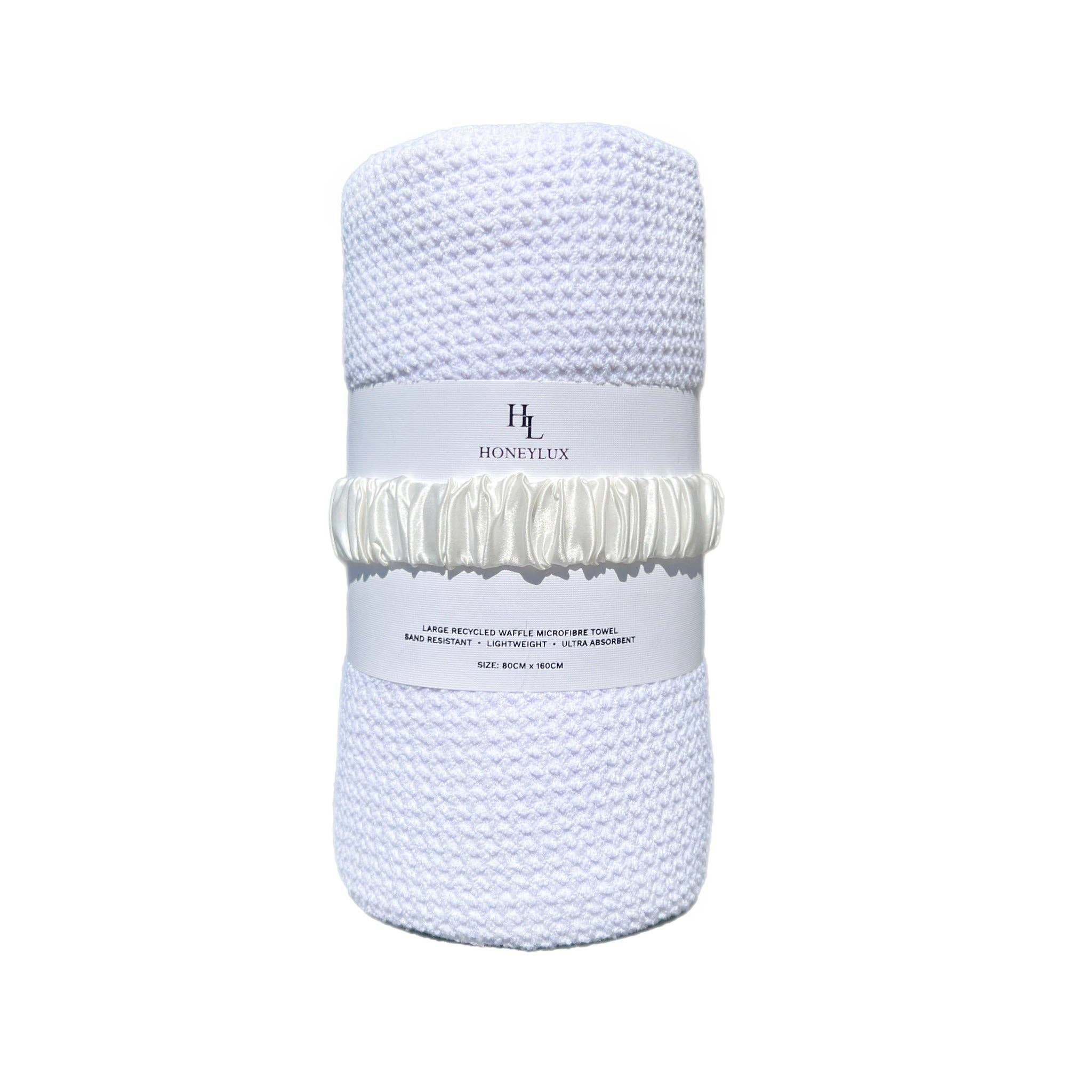 HoneyLux - Vente Serviette de plage - Grande serviette gaufrée turque brodée et bande en soie - Blanc