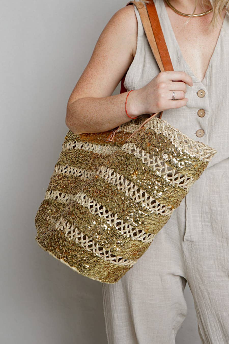 Logionline SLU - Wholesale Beach Bag - Carry Bag, Sequins, Leather Handles with Lining5