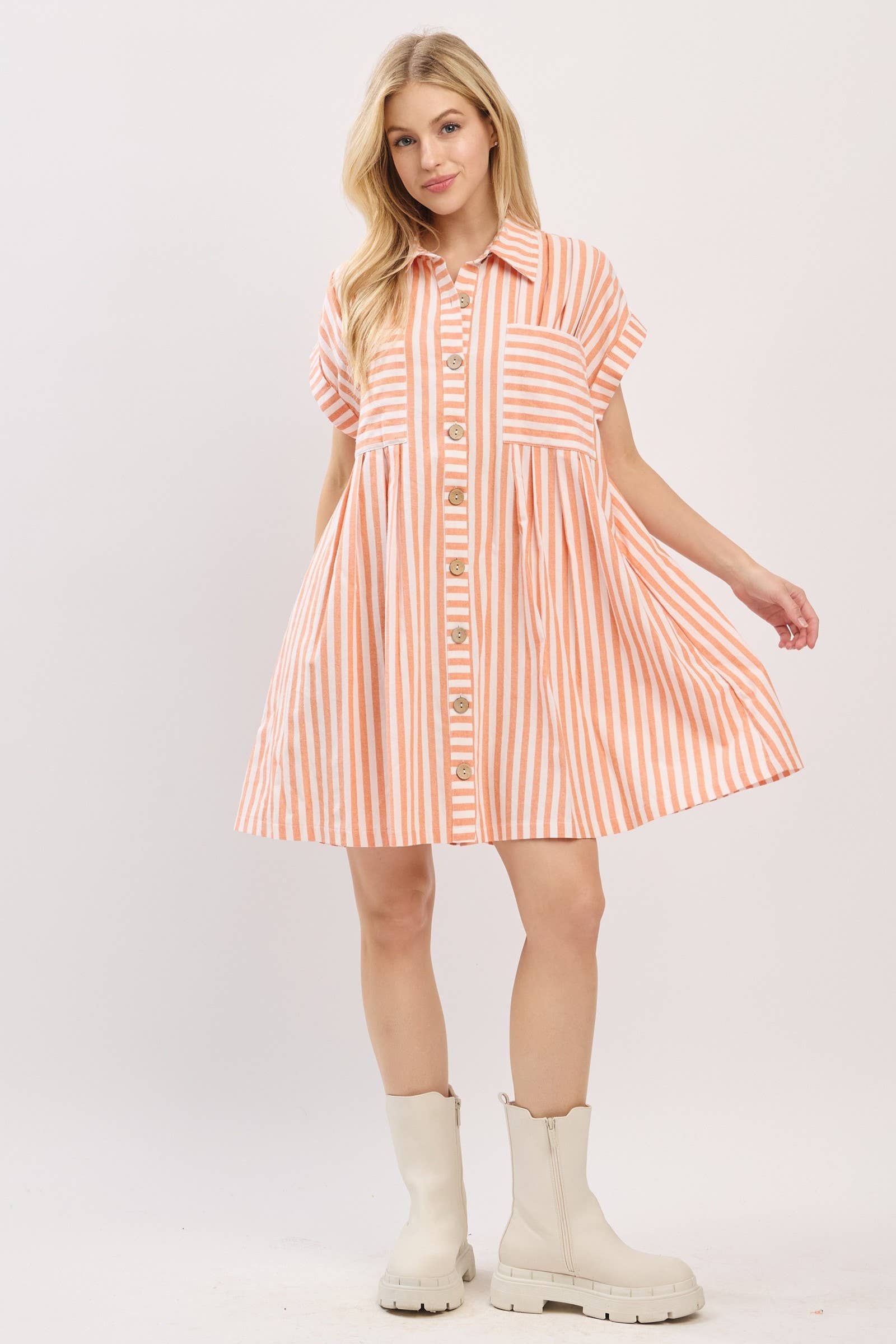 Sewn and Seen - Vente Robe – femme - ROBE TUNIQUE À RAYURES EN COTON AVEC BOUTONS22