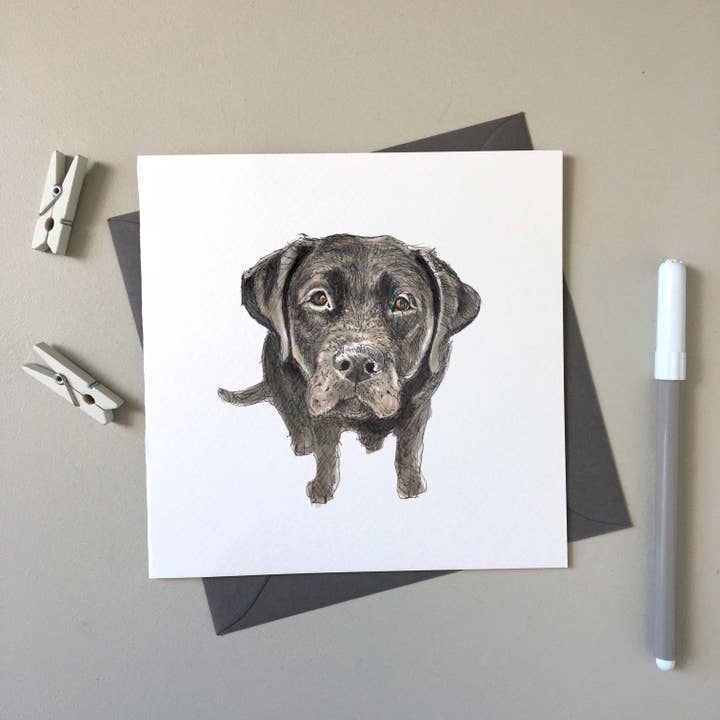 Black Lab Irving - Top Dog hand-drawn greeting card for wholesale by SJ. Vickery Designs Ltd.