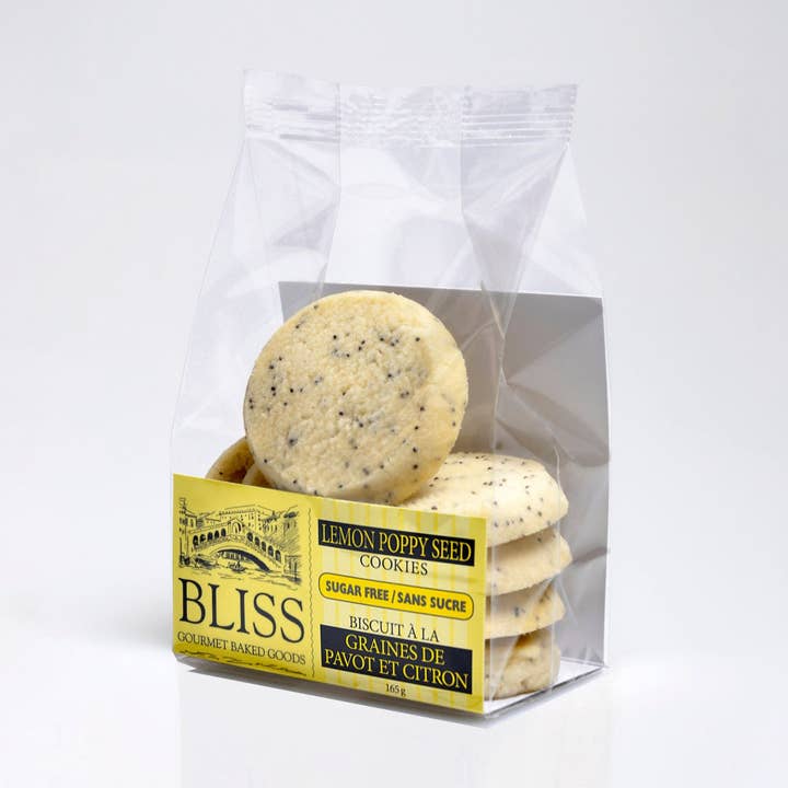 Sugar Free Lemon Poppy Seed Cookies for wholesale by Bliss Gourmet Baked Goods Inc