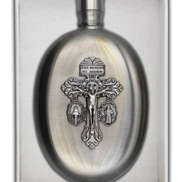 Oremus Mercy - Wholesale Travel Container - Holy Water Flask - Indulgence Cross Oval SS 3 oz1