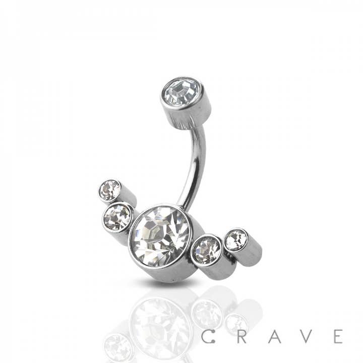 316L SS BUIKRING MET CZ BEZEL SET MET 5-CZ SET CURVE TOP voor wholesale door CRAVE