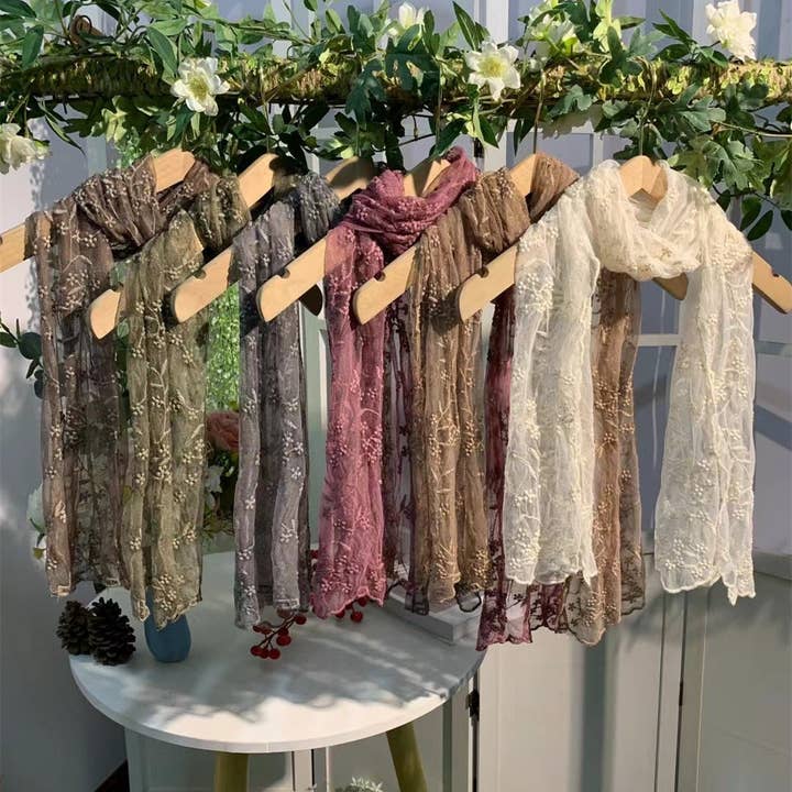 Funkyrel® Atzbranding Limited - Wholesale Scarf - Women's - Scravii - Embroidered Lace Small Shawl Scarf