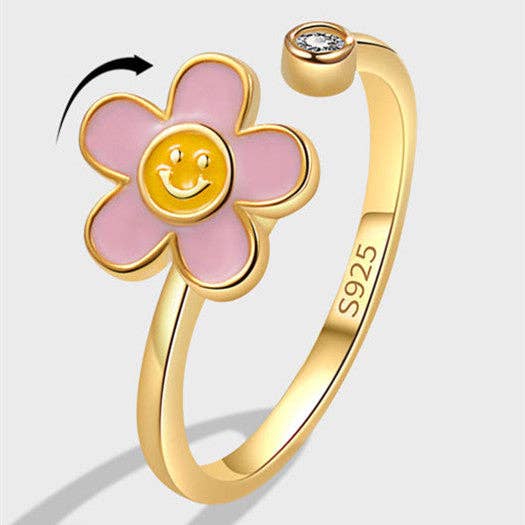 Smiley Flower Fidget Spinner Ring in 925 Sterling Silver for wholesale by Perimade & Co. LLC