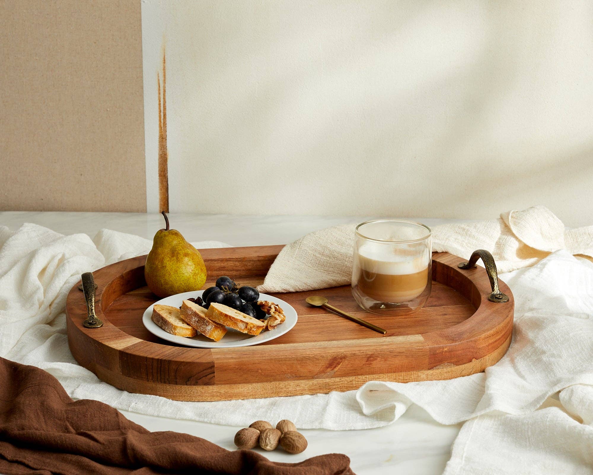 What a Host Home – wholesale Serving tray – Lyon Wood Oval Serving Tray With Handles