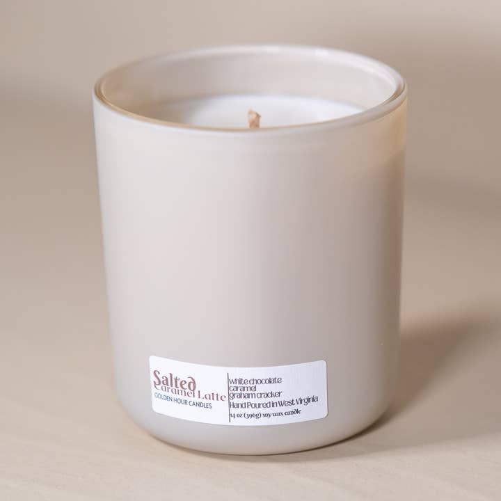 Salted Caramel Latte 14 oz Soy Wax Candle - Cream Jar for wholesale by Woods & Spice